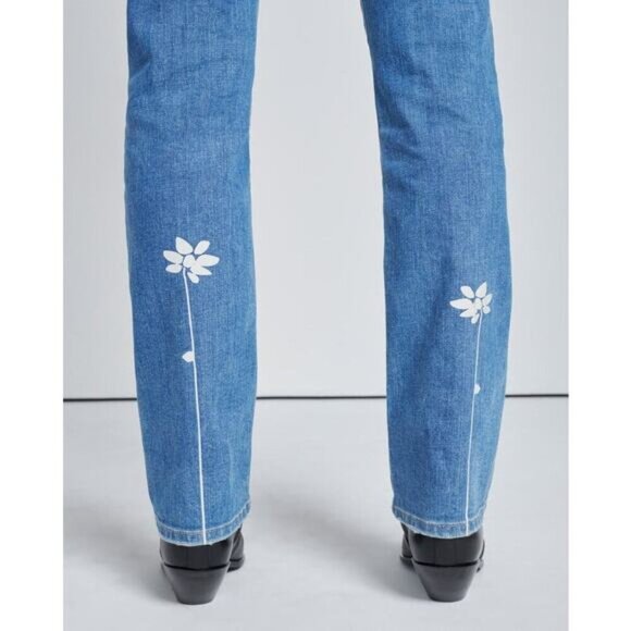 NWT 7 FOR ALL MANKIND Easy Slim High Rise Floral Print Jean Sz 25 Destroyed - Picture 2 of 7